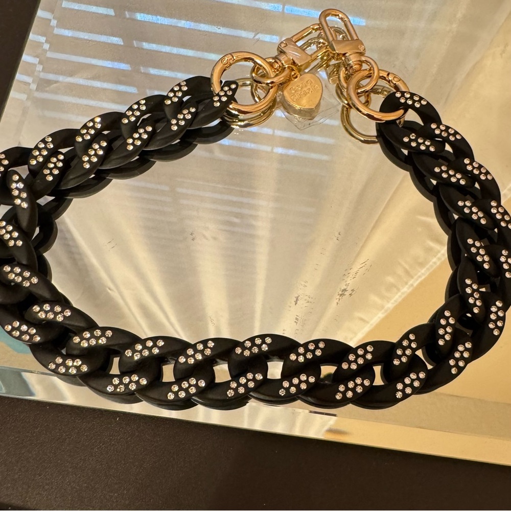 Gold Blush Crystal Luxe Bag Chain- Matte Black Mini Bag Chain